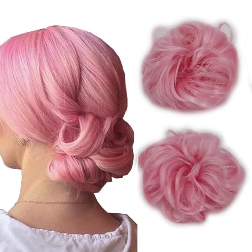 LaLuLoLi Lichtrosa Chaotische Bun Verlängerungen Frauen Synthetische Chignon Haarstück Einfache Bun Haarstücke Haar Updos Haar Buns für Frauen Mädchen Lady Party (#2317, 2pcs) von LaLuLoLi