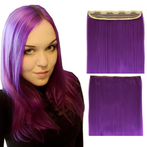 LaLuLoLi Lila Clip-in-Haarteile Synthetikhaarteil 100g 24" Lange Haarteile Glatt 5 Clips Haarteile Modische Farbige Haarverlängerungen für Frauen von LaLuLoLi