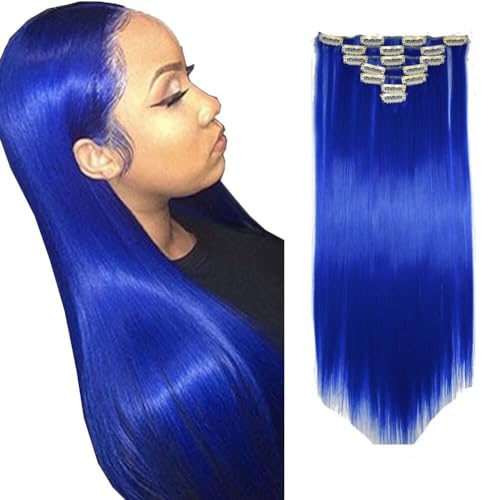 LaLuLoLi Modische blaue Hitzebeständige Kunstfaser-Clip-in-Extensions – 100 g, 22 Zoll, 7 Teile/16 Clips pro Packung, langes glattes Haar für voluminöses Styling, speziell für Damen konzipiert LaLuLoLi Modische blaue Hitzebeständige Kunstfaser-Clip-in-Extensions – 100 g, 22 Zoll, 7 Teile/16 Clips pro Packung, langes glattes Haar für voluminöses Styling, speziell für Damen konzipiert von LaLuLoLi