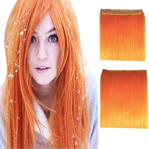LaLuLoLi Orange Synthetikhaar Lang Glatt Clip-in-Haarteile 24" 100g Lange Natürliche Dicke Haarteile 5 Clips Haarverlängerungen für Mädchen Frauen Party Hochzeit 100 Gramm von LaLuLoLi