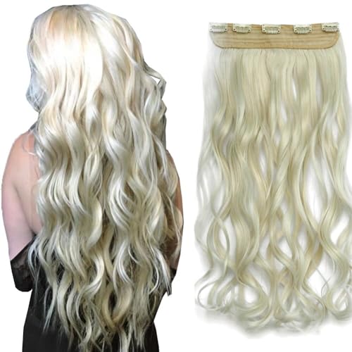 LaLuLoLi Synthetikhaar Langes Clip-in-Lockenhaarstück #1001/613 Weißblond Highlight mit Gebleichtem Blond Clip-in-Haarverlängerungen für Damen Mädchen (24"/120g, 5 Clips) von LaLuLoLi