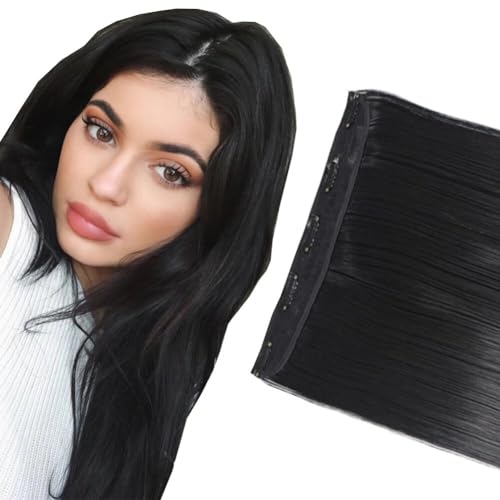 LaLuLoLi Synthetische Clip-in-Haarteile Haarteil Farbe #1 Tiefschwarz Glattes Haarteil 100g 24" Einteilig Dick 5 Clips Natürliche Haarteile für Mädchen und Frauen von LaLuLoLi