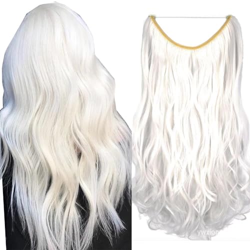 LaLuLoLi Synthetische Geheime Haarextensions #1001 Reinweiß Wellige Haarteile Unsichtbarer Draht Haarextensions 18 Zoll 80g Lockige Perücke für Damen (Schneewittchen) von LaLuLoLi
