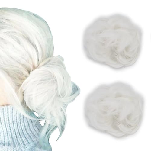 LaLuLoLi Weiße Farbe Chaotische Haar Bun Synthetisches Haarstück Elastische Donut Chignon Haarverlängerungen für Frauen Mädchen (2pcs, #1001) von LaLuLoLi