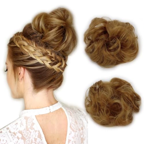 LaLuLoLi goldene Blonde synthetische Haar Bun Verlängerungen Chaotische Haar Scrunchies Stücke Haarstück für Frauen Mädchen 2pcs / Packung Donut Updo Ponytail Haarstück (26#) von LaLuLoLi
