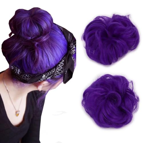LaLuLoLi lila synthetische Haar Bun Verlängerungen Chaotische Haarstück Scrunchies Haar Buns Donut Updo Pferdeschwanz für Frauen (2410# lila unter Sonnenschein/blau, wenn drinnen) 2pcs / pack von LaLuLoLi