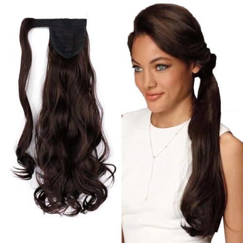 iIUU 18"/45cm Wrap-Around Lange Lockige Wellen Haarextension Pferdeschwanz Dunkelbraun Synthetikhaar-Perücke für stylische Damen (100g, #6B) von LaLuLoLi