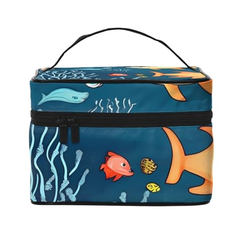 Blaue Unterwasserwelt der Fische, Reise-Kosmetiktasche, Reise-Kulturbeutel, Kosmetiktasche für Damen und Herren, geeignet für kosmetische Toilettenartikel, Schwarz , Einheitsgröße von LaMaMe