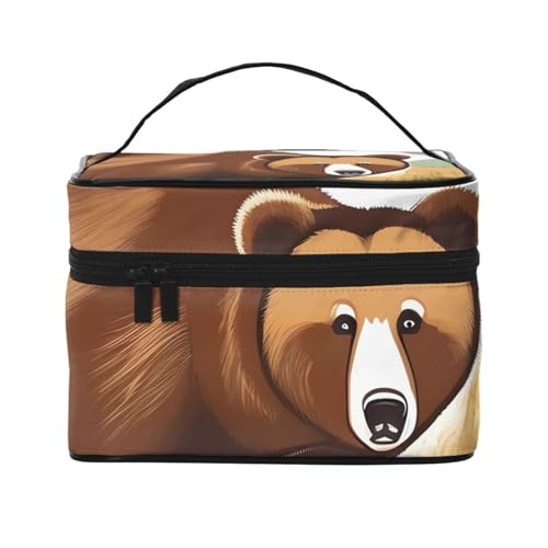 Brown Bear Walking Travel Cosmetic Bag Travel Kulturtasche Kosmetiktasche für Damen und Herren, geeignet für kosmetische Toilettenartikel, Schwarz , Einheitsgröße von LaMaMe