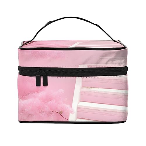 Cherry Blossom White Staircase Travel Cosmetic Bag Travel Toiletry Bag Cosmetic Bag for Men and Women, Suitable for Cosmetic Toiletries, Schwarz , Einheitsgröße von LaMaMe