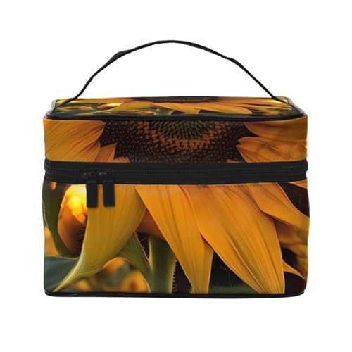 Farm Sunflower Reise-Kosmetiktasche, Reise-Kulturbeutel, Kosmetiktasche für Damen und Herren, geeignet für kosmetische Toilettenartikel, Schwarz , Einheitsgröße von LaMaMe