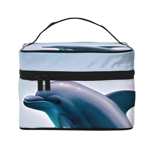 Jumping Up Delphins Reise-Kosmetiktasche, Reise-Kulturbeutel, Kosmetiktasche für Damen und Herren, geeignet für kosmetische Toilettenartikel, Schwarz , Einheitsgröße von LaMaMe