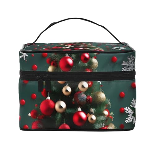 Kosmetiktasche mit rundem Ball, Weihnachtsbaum, Reise-Kulturbeutel, Kosmetiktasche für Damen und Herren, geeignet für kosmetische Toilettenartikel, Schwarz , Einheitsgröße von LaMaMe