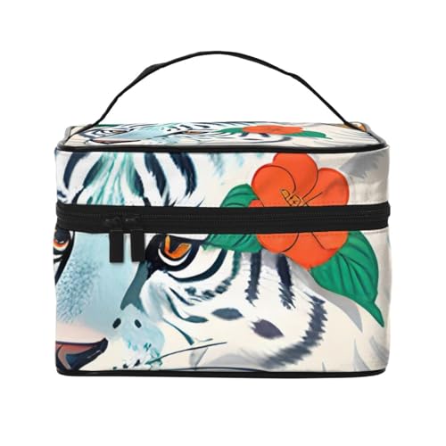 Kosmetiktasche mit süßem weißen Tiger, Reise-Kulturbeutel, Kosmetiktasche für Damen und Herren, geeignet für Kosmetik-Toilettenartikel, Schwarz , Einheitsgröße von LaMaMe