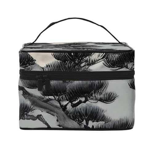 Pine Tree Under The Moon Reise-Kosmetiktasche, Reise-Kulturbeutel, Kosmetiktasche für Damen und Herren, geeignet für kosmetische Toilettenartikel, Schwarz , Einheitsgröße von LaMaMe