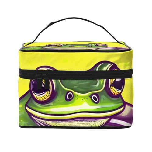 Reise-Kosmetiktasche, Frosch im Teich, Reise-Kulturbeutel, Kosmetiktasche für Damen und Herren, geeignet für Kosmetik-Toilettenartikel, Schwarz , Einheitsgröße von LaMaMe