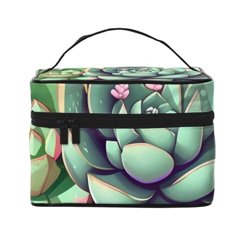 Reise-Kosmetiktasche mit Cartoon-Sukkulenten, Reise-Kulturbeutel, Kosmetiktasche für Damen und Herren, geeignet für Kosmetik-Toilettenartikel, Schwarz , Einheitsgröße von LaMaMe