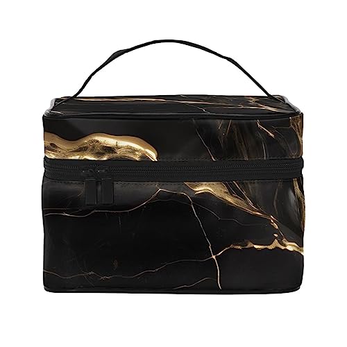 Reise-Kosmetiktasche mit Marmor, Schwarz / Gold, Reise-Kulturbeutel, Kosmetiktasche für Damen und Herren, geeignet für Kosmetik-Toilettenartikel, Schwarz , Einheitsgröße von LaMaMe