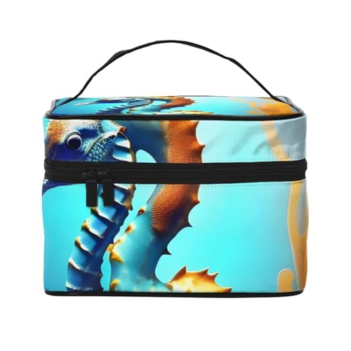 Seabed Coral Seepferdchen Reise Kosmetiktasche Reise Kulturtasche Kosmetiktasche für Damen und Herren, geeignet für kosmetische Toilettenartikel, Schwarz , Einheitsgröße von LaMaMe