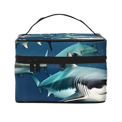 Sharks Under The Sea Reise-Kosmetiktasche, Reise-Kulturbeutel, Kosmetiktasche für Männer und Frauen, geeignet für Kosmetik-Toilettenartikel, Schwarz , Einheitsgröße von LaMaMe