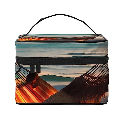 Sonnenuntergang Strand Hängematte Reise Kosmetiktasche Reise Kulturbeutel Kosmetiktasche für Damen und Herren geeignet für kosmetische Toilettenartikel, Schwarz , Einheitsgröße von LaMaMe