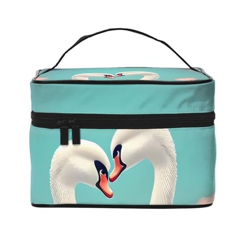 The Swan in Love Reise-Kosmetiktasche, Reise-Kulturbeutel, Kosmetiktasche für Damen und Herren, geeignet für kosmetische Toilettenartikel, Schwarz , Einheitsgröße von LaMaMe