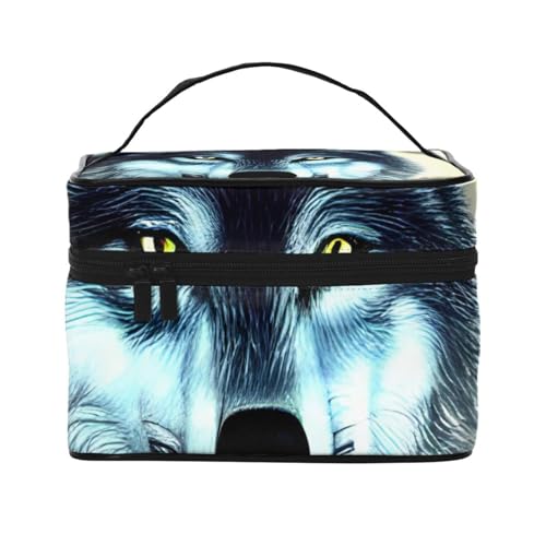 Wolf Under Moon Reise Kosmetiktasche Reise Kulturtasche Kosmetiktasche für Damen und Herren, geeignet für kosmetische Toilettenartikel, Schwarz , Einheitsgröße von LaMaMe