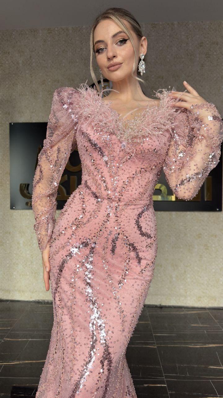 Pink Sequin Mermaid Evening Gown With Long Sleeves | Elegant Formal Prom Dress Pink Sequin Mermaid Evening Gown With Long Sleeves | Elegant Formal Prom Dress von LaMarieeRoyale