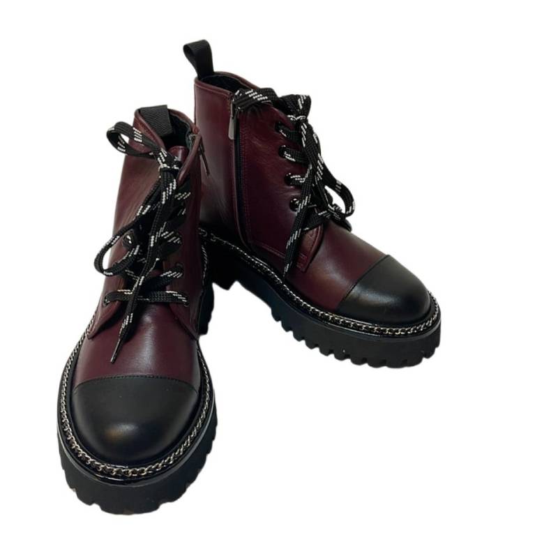 LaMarta Damen Ankle Boots Schwarz/Rot mit Absatz – Schnürstiefel, Stiefeletten Ankleboots von LaMarta