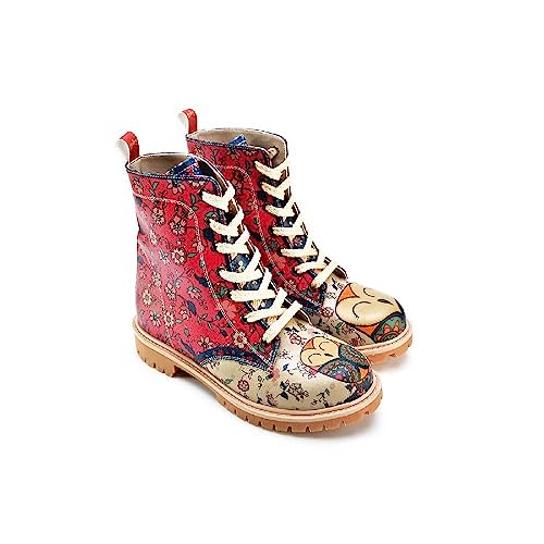 LaMarta Damenstiefel Vegan|COZY OWL Beige und Rot|Schnürboots|stiefeletten LaMarta Damenstiefel Vegan|COZY OWL Beige und Rot|Schnürboots|stiefeletten von LaMarta