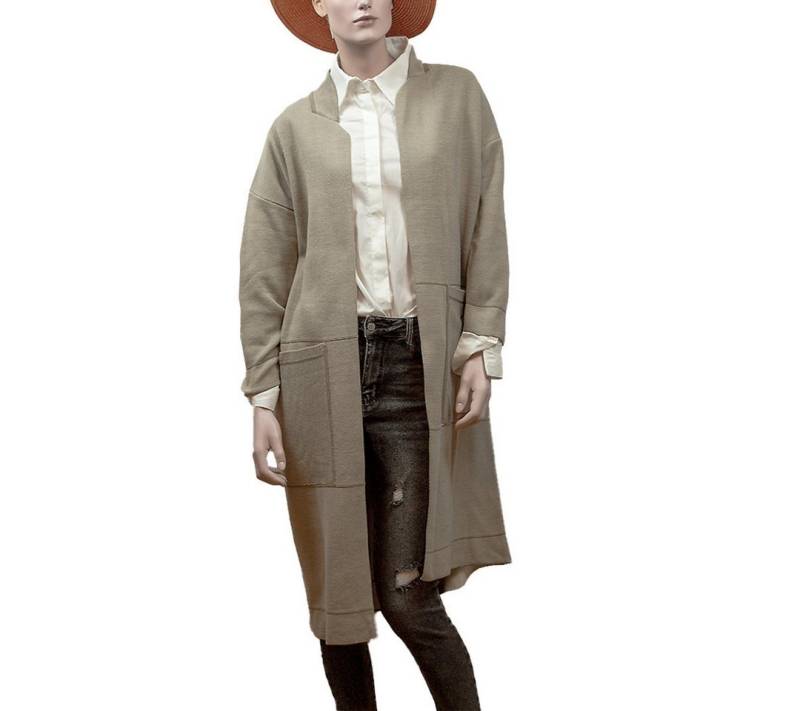 LaMarta Hemdjacke Damen Strickjacke Lang – Braun mit Streifen von LaMarta