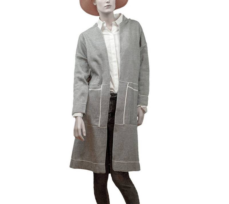 LaMarta Hemdjacke Damen Strickjacke Lang Grau, Offener Cardigan von LaMarta