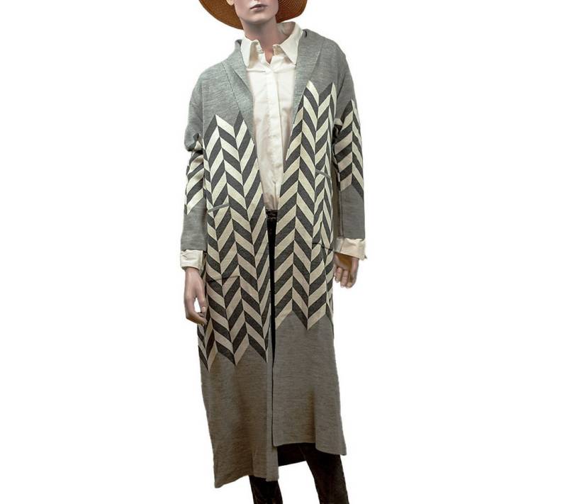 LaMarta Hemdjacke Damen Strickjacke Lang – Schwarz und Beige von LaMarta