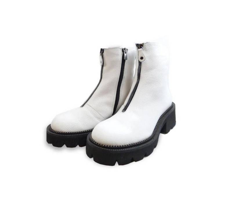 LaMarta POLAR ZIPPED: Stylische weiße Boots mit Mittel-Zipper Schnürstiefel von LaMarta