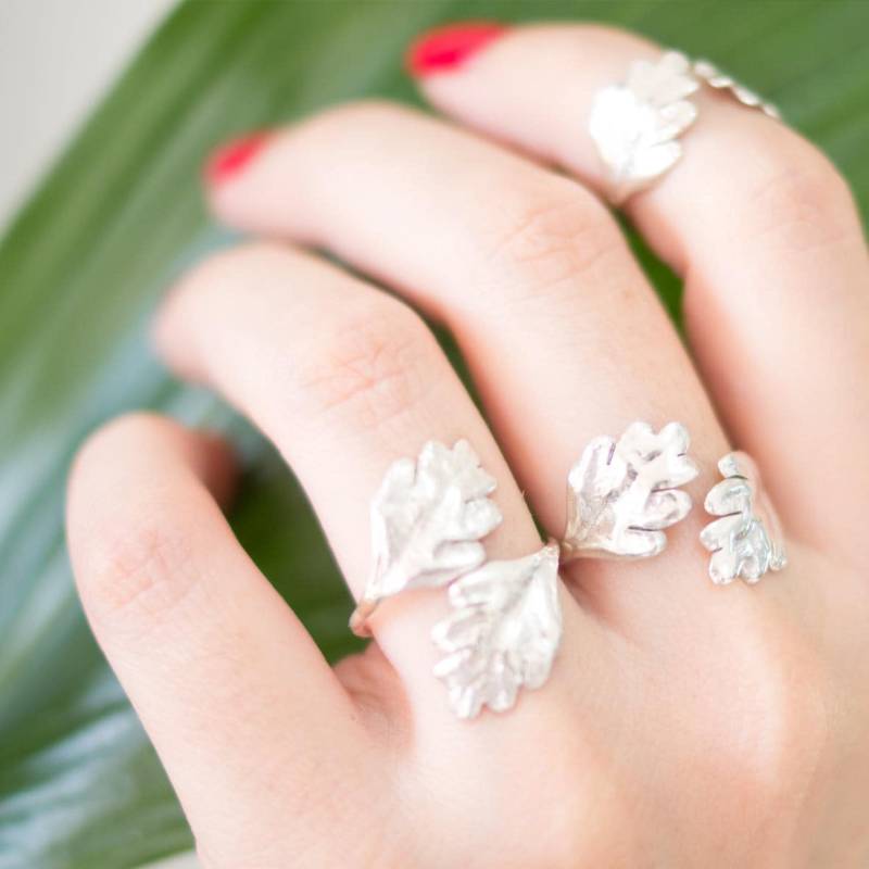 Eichenblatt Verstellbarer Ring Sterling Silber, Geschenk Für Frauen, Naturschmuck, Handgefertigt von LaMatica