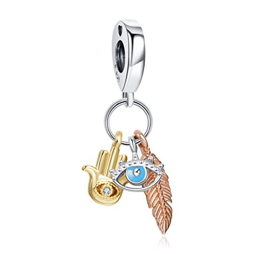 LaMenars Blue Little Dinosaur Charm et Little Fire Dragon Charm argent Sterling All-Sehendes Auge & Feder Spiritualität baumeln Geschenke für Frauen Armband Halskette von LaMenars