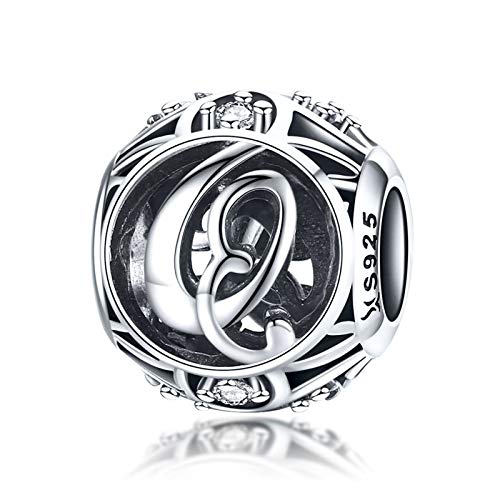 LaMenars 100% Genuine 925 Sterling Silver Vintage Clear Cubic Zirconia Letter Bead (A - Z) for Charm Bracelets, Bangles and Necklaces, Silver von LaMenars