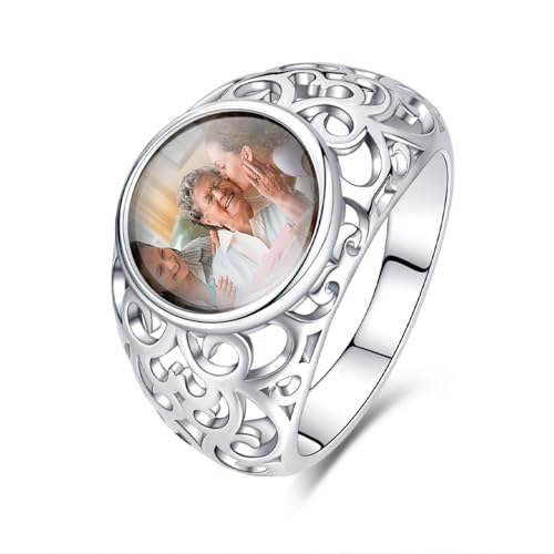 LaMenars 925 Sterling Silber Frauen Ring Personalisierte Runde Ring DIY Design Foto Ringe Schmuck Geschenk für Familie Freund(6) von LaMenars