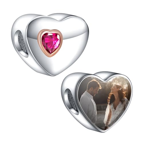 LaMenars 925 Sterling Silber Personalisierte Foto Charm Fit Armband Halskette Kundenspezifische Herz Form Bild Bead, Memorial Zarte Urlaub Geschenke für Freunde von LaMenars
