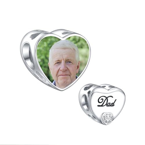 LaMenars 925 Sterling Silber Personalisierte Foto Perlen Charme Perlen als Geschenk für Papa Maßgeschneiderte Perlen passend für Armbänder von LaMenars