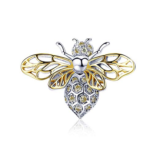 LaMeanrs Charm-Anhänger Bee Tiere Kollektion, aus 925er Sterlingsilber Emaille Cubic Zirkonia, passend für Europäische Charm Armbänder Halsketten (Queen Bee) von LaMenars