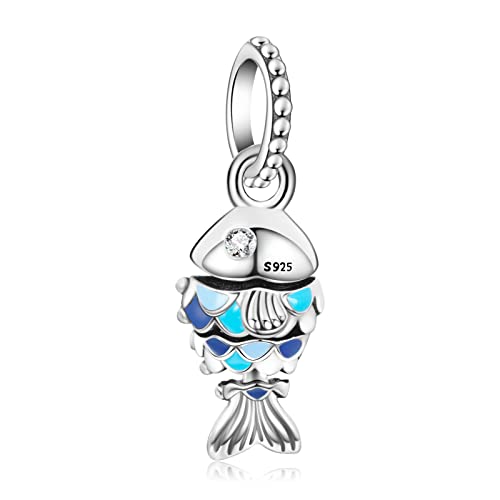 LaMenars Blaue Meeresschildkröte Schwimmen Fisch Charm 925 Sterling Silber Niedlicher Delphin Anhänger Perlen mit Cubic Zirconioa Passt Europa Geschenke für Frauen Mädchen Armband und Halskette von LaMenars