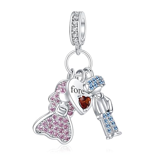 LaMenars Bride and Groom Forever Charms für 925 Sterling Silber für Frauen Armbänder & Halsketten Dangle Anhänger für Weihnachten Muttertag Valentinstag Geschenke für Mädchen von LaMenars