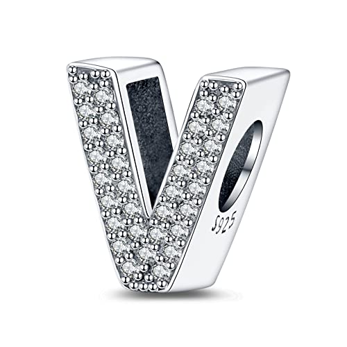 LaMenars Buchstabe V Charm 925 Sterling Silber Perlen für Armbänder mit 5A Zirkonia, Geburtstagsschmuck Geschenke Frauen Mädchen LaMenars Buchstabe V Charm 925 Sterling Silber Perlen für Armbänder mit 5A Zirkonia, Geburtstagsschmuck Geschenke Frauen Mädchen von LaMenars