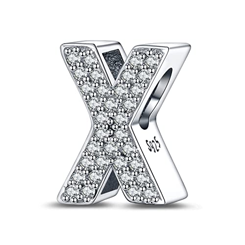 LaMenars Buchstabe X Charm 925 Sterling Silber Perlen für Armbänder mit 5A Zirkonia, Geburtstagsschmuck Geschenke Frauen Mädchen LaMenars Buchstabe X Charm 925 Sterling Silber Perlen für Armbänder mit 5A Zirkonia, Geburtstagsschmuck Geschenke Frauen Mädchen von LaMenars
