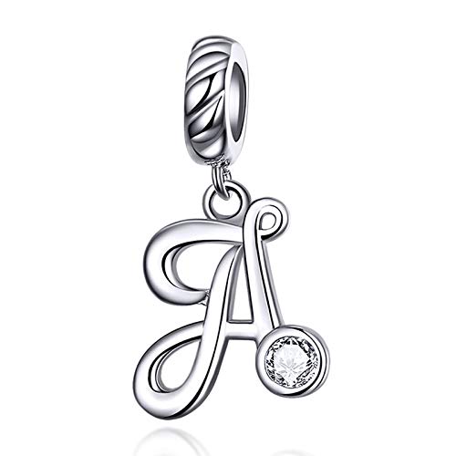 LaMenars Damen Charm-Anhänger Alphabet Buchstabe 925 Sterling Silber passend für, Chamilia und europäische Charm-Armbänder & Halsketten (Buchstabe A) von LaMenars