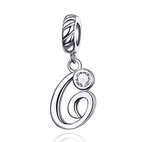 LaMenars Damen Charm-Anhänger Alphabet Buchstabe 925 Sterling Silber passend für, Chamilia und europäische Charm-Armbänder & Halsketten (Buchstabe G) von LaMenars