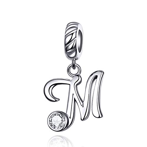 LaMenars Damen Charm-Anhänger Alphabet Buchstabe 925 Sterling Silber passend für, Chamilia und europäische Charm-Armbänder & Halsketten (Buchstabe M) von LaMenars