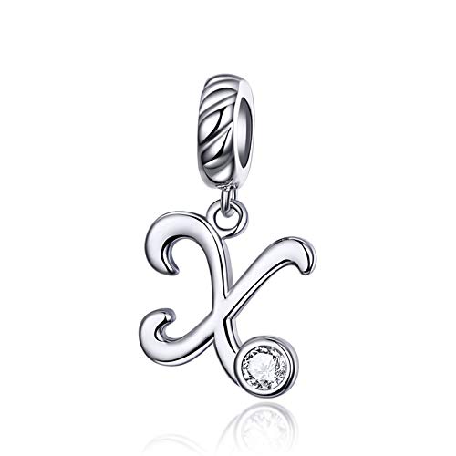 LaMenars Damen Charm-Anhänger Alphabet Buchstabe 925 Sterling Silber passend für, Chamilia und europäische Charm-Armbänder & Halsketten (Buchstabe X) von LaMenars