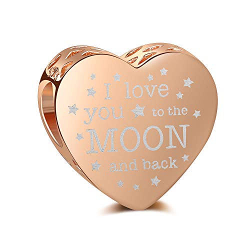 LaMenars Charm-Anhänger I Love You To The Moon Back Herzform 925 Sterlingsilber Für Armbänder (Rose Gold) von LaMenars